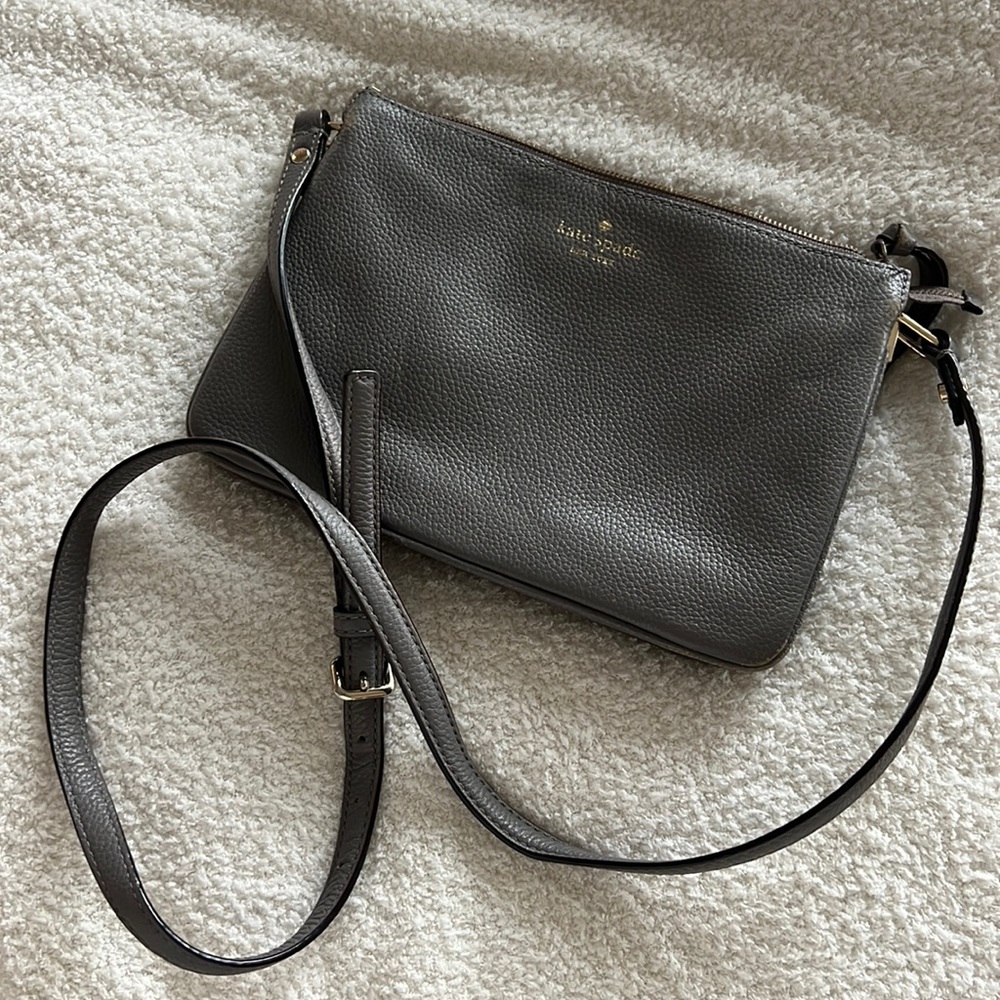 Grey leather Kate Spade crossbody purse